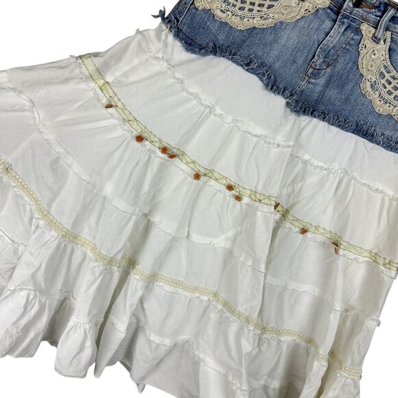 Y2K Candies Denim Tiered Cotton Blend Boho Indie Midi Mid Rise Skirt L - Picture 2 of 4